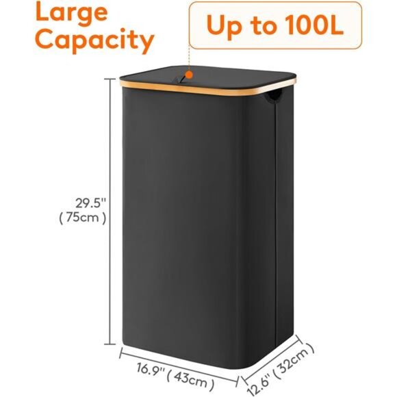 100L Laundry Basket with Lid, Clothes Hampers for Laundry with Bamboo Handles - Picture 2 of 7